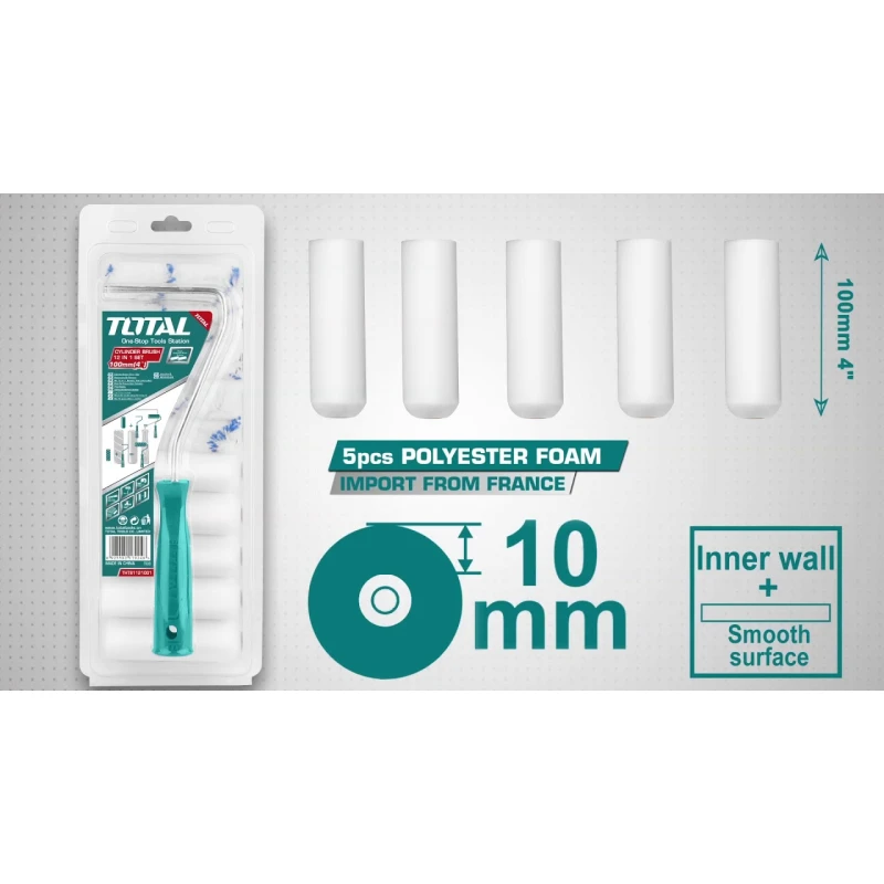 TOTAL Cylinder Brush 12-in-1 Set 100mm – 4" – Multi-Purpose Brush Kit for Versatile Surface Cleaning and Painting - Total