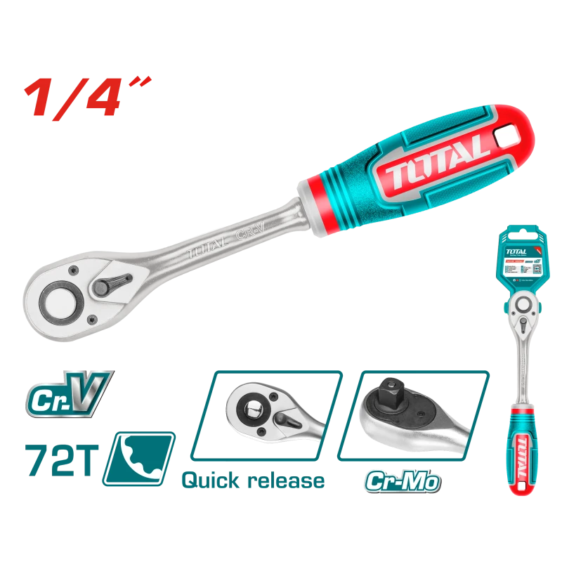 TOTAL THT106146 Ratchet Wrench – 1/4 Inch, 72 Teeth, Ideal for Precise Work in Tight Spaces - Total