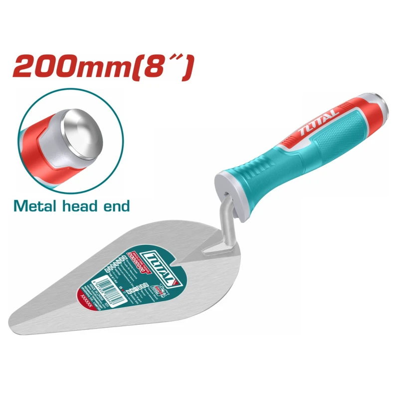TOTAL Bricklaying Trowel with Plastic Handle, 200mm (8 inch) – Durable Masonry Trowel for Mortar Application and Bricklaying - Total
