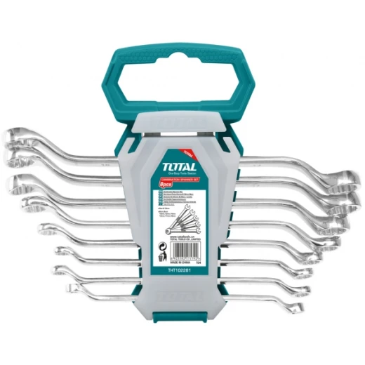 TOTAL 8-Piece Offset Ring Wrench Set (6–22 mm) – Designed for Easy Access in Tight Spaces, Ideal for Mechanical and Maintenance Work (THT102486)