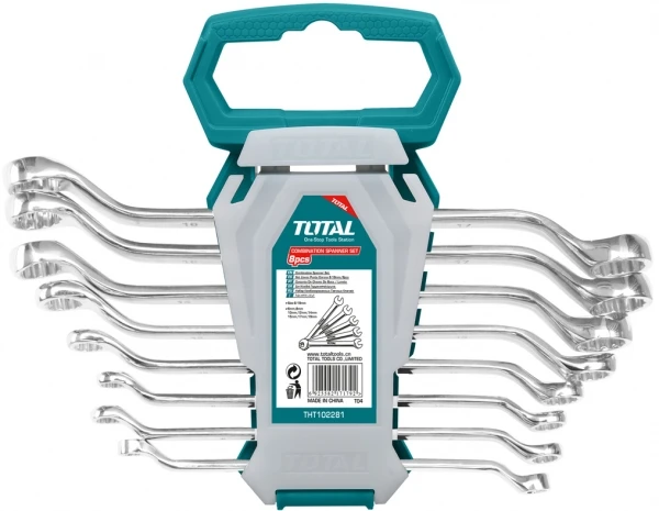 TOTAL 8-Piece Offset Ring Wrench Set (6–22 mm) – Designed for Easy Access in Tight Spaces, Ideal for Mechanical and Maintenance Work (THT102486) - Total