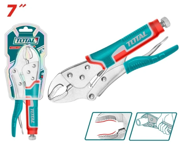 TOTAL 7" Curved Jaw Locking Pliers, Adjustable Jaw, Ergonomic Handle, Durable Heavy-Duty Grip Tool - Total