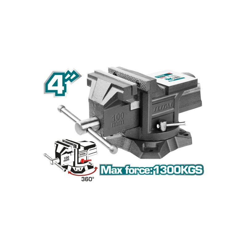 Total Tools Bench Vise 4" Swivel Base Heavy-Duty 1300kg Capacity THT6146 - Total