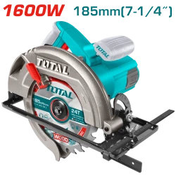 Total 1600W 185mm Circular Saw, High-Speed 5000rpm, Adjustable Cutting Depth & Bevel up to 45°, Includes Extra Carbon Brushes