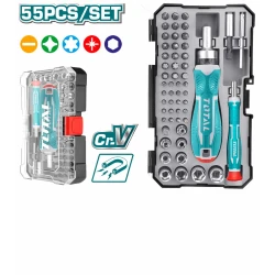 TOTAL 55-Piece Screwdriver Bits Se, Precision-Machined Durable Bits with Universal Shank & Storage Case for Manual & Power Drivers