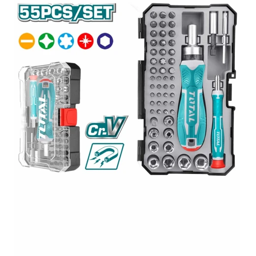 TOTAL 55-Piece Screwdriver Bits Se, Precision-Machined Durable Bits with Universal Shank & Storage Case for Manual & Power Drivers TOTAL 55-Piece Screwdriver Bits Se, Precision-Machined Durable Bits with Universal Shank & Storage Case for Manual & Power Drivers