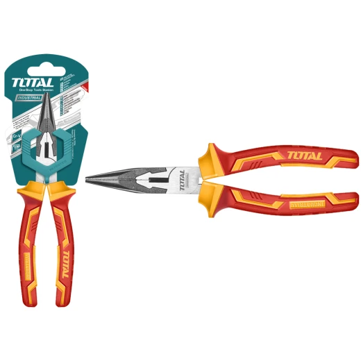 TOTAL Insulated Long Nose Pliers 200mm, 1000V Electrical Safety, Ergonomic Grip TOTAL Insulated Long Nose Pliers 200mm, 1000V Electrical Safety, Ergonomic Grip