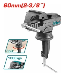 TOTAL 60mm Bench Vice, Durable Workshop Clamp with Integrated Anvil, Precise Screw Mechanism, Secure Workpiece Holding