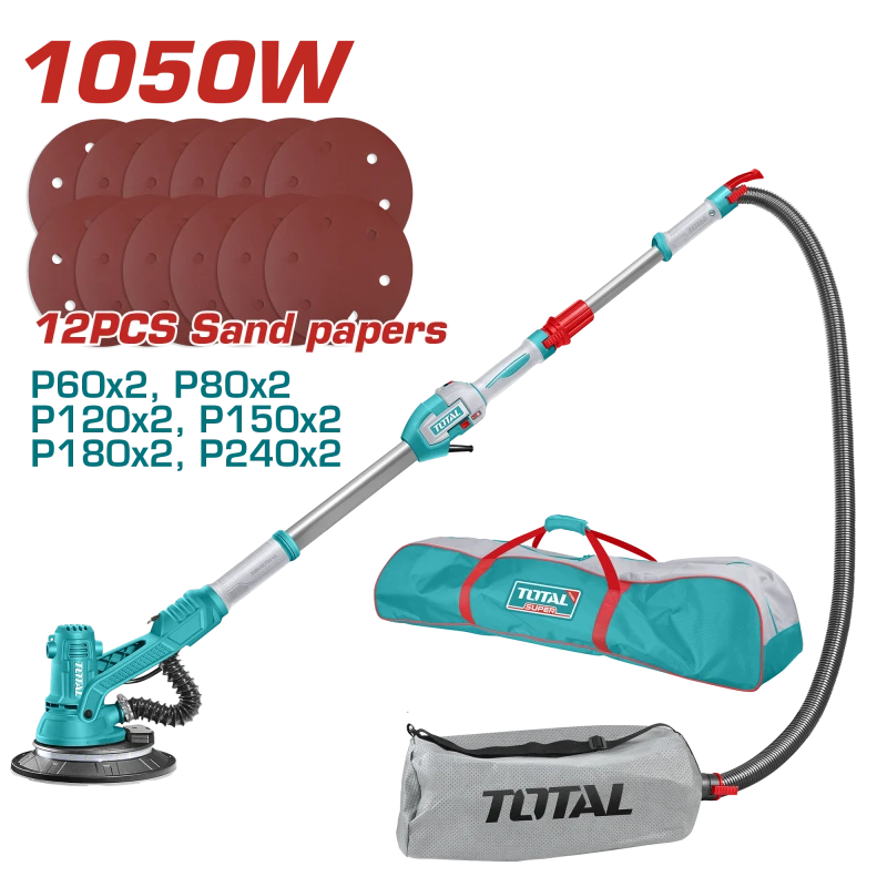 TOTAL 1050W Drywall Sander - Variable Speed, 225mm Disc, Work Light - Total