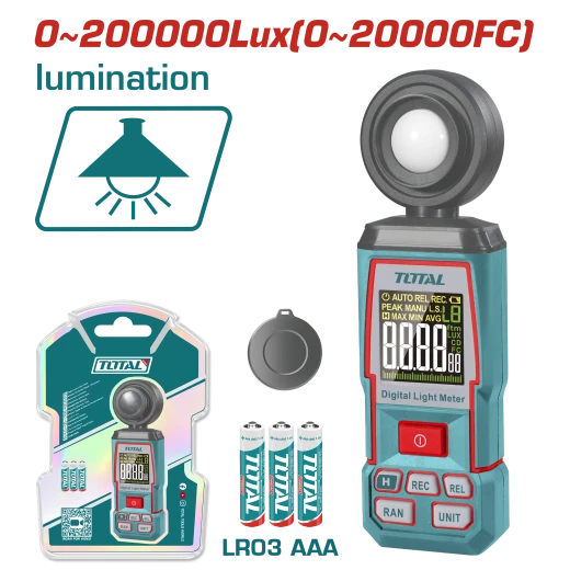 TOTAL Digital Luxmeter TETLU031: 200,000 Lux Range, High Accuracy