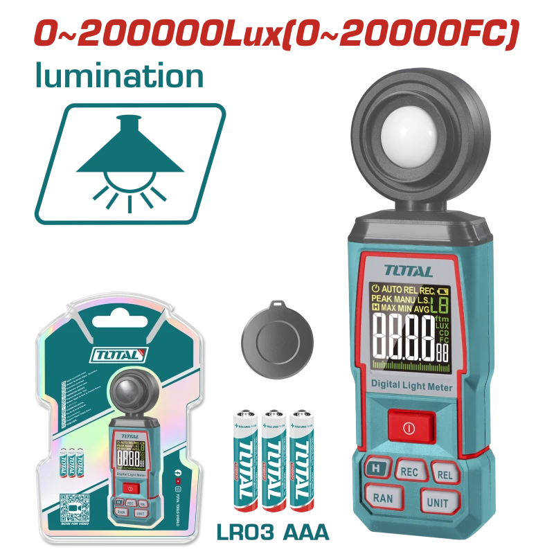 TOTAL Digital Luxmeter TETLU031: 200,000 Lux Range, High Accuracy - Total
