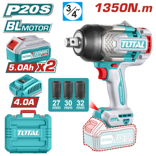 TOTAL Cordless Impact Wrench Brushless 1350N.m 3/4" (TIWLI20135) TOTAL Cordless Impact Wrench Brushless 1350N.m 3/4" (TIWLI20135)