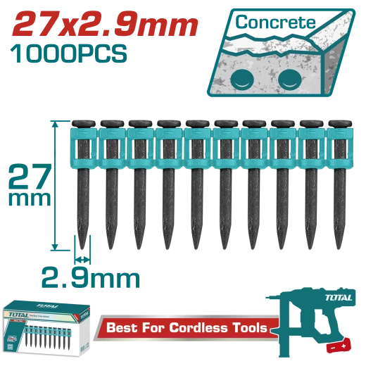 TOTAL 27mm Steel Continuous Firing Nails (1000pcs) for Nail Guns - TAC02271 TOTAL 27mm Steel Continuous Firing Nails (1000pcs) for Nail Guns - TAC02271
