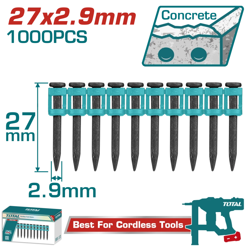 TOTAL 27mm Steel Continuous Firing Nails (1000pcs) for Nail Guns - TAC02271 - Total