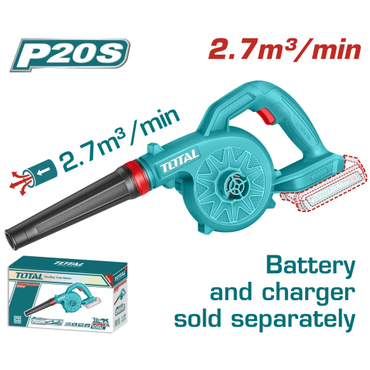 منفاخ لاسلكي TOTAL 20V - 18000 دورة في الدقيقة، حجم هواء 2.7 متر مكعب/دقيقة - خفيف الوزن وقابل للحمل منفاخ لاسلكي TOTAL 20V - 18000 دورة في الدقيقة، حجم هواء 2.7 متر مكعب/دقيقة - خفيف الوزن وقابل للحمل
