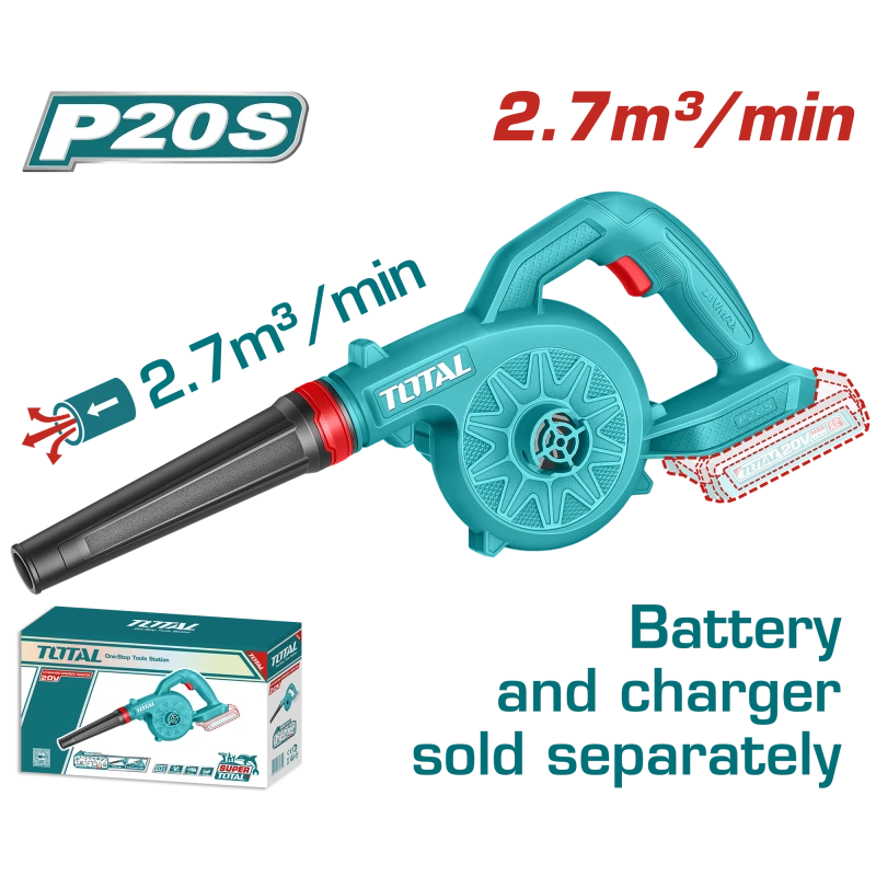 منفاخ لاسلكي TOTAL 20V - 18000 دورة في الدقيقة، حجم هواء 2.7 متر مكعب/دقيقة - خفيف الوزن وقابل للحمل - توتال