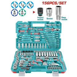 TOTAL 156 Pcs Combination Tools Set Ratchets, Sockets, Bits & Wrenches with Carrying Case (THKTHP21566)