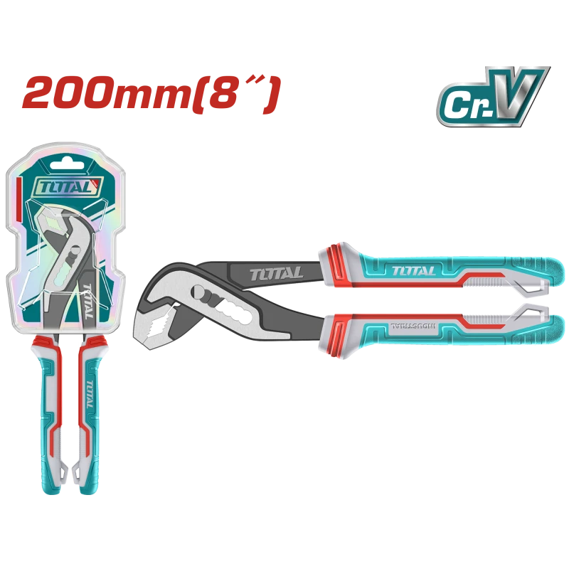 TOTAL 8" Pump Pliers - 200mm Cr-V Steel with 35mm Jaw Capacity - Total