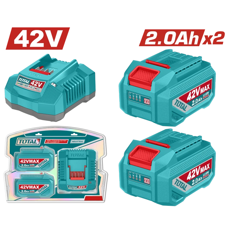 TOTAL 42V Lithium Ion Battery and Charger Kit 2.0Ah, 2 Batteries and Charger - Total