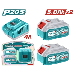 TOTAL P20S 20V Lithium Ion Battery and Fast Charger Kit 2 x 5.0Ah Batteries