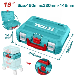 Total 19-inch Stackable Tool Box - Heavy-Duty PP Plastic with 15kg Load Capacity