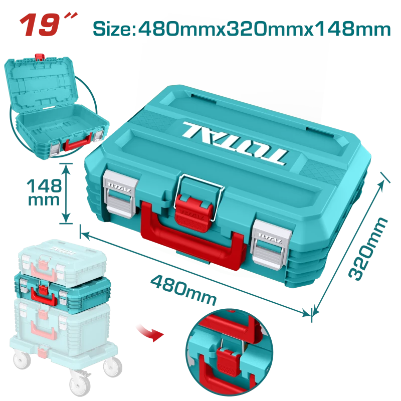 Total 19-inch Stackable Tool Box - Heavy-Duty PP Plastic with 15kg Load Capacity - Total