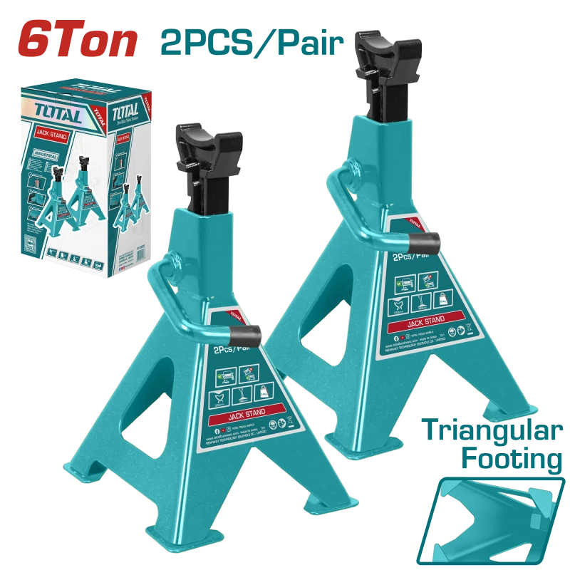 TOTAL Jack Stand Pair 6-Ton Capacity, Adjustable Height 388–580mm (THJS0601) - Total