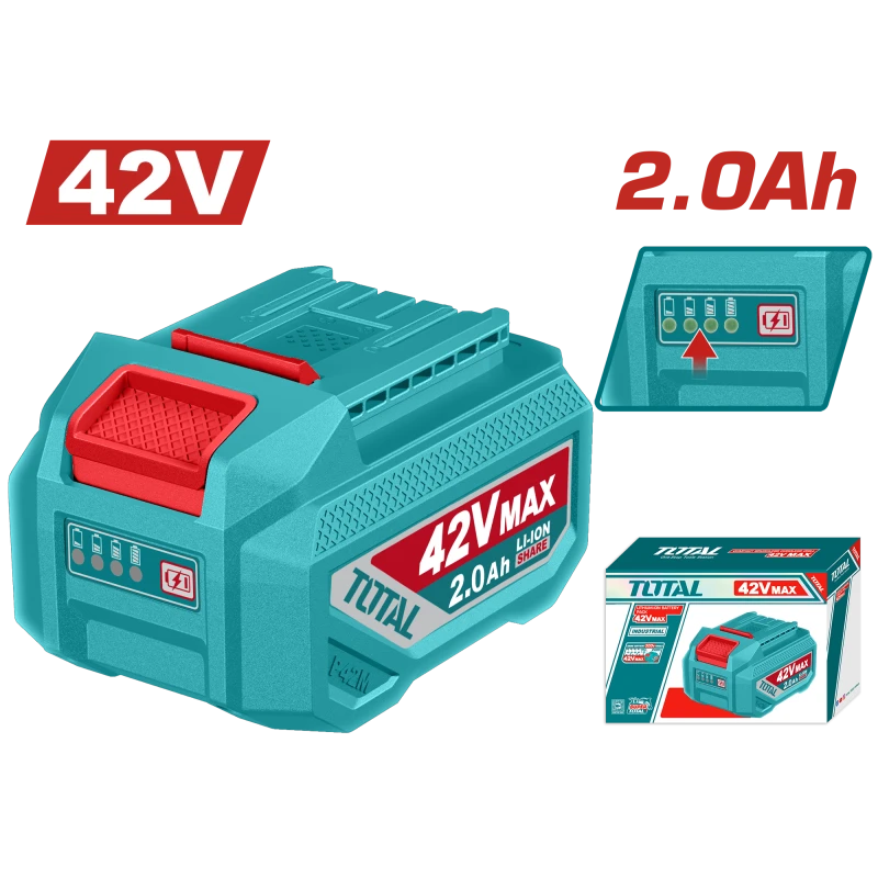 TOTAL 42V Lithium Ion Battery Pack 2.0Ah LED Power Indicator for P42M Tools - Total