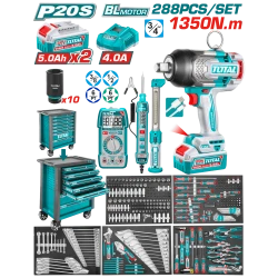 TOTAL 288 Piece Tool Chest Set with 20V Cordless Impact Wrench, Professional Grade