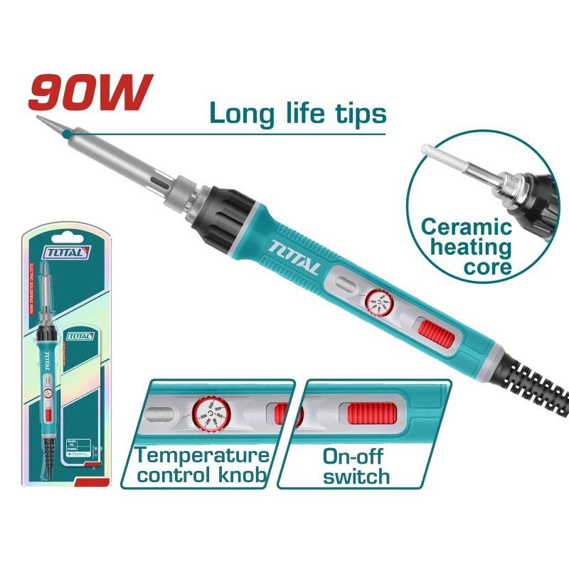 TOTAL 90W Electric Soldering Iron Adjustable Temperature Stand Electronics Repair - Total
