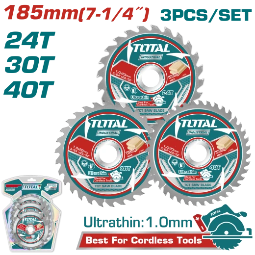 طقم 3 صواني قص خشب TCT فائق النحافة – مقاس 185مم (TAC236185) طقم 3 صواني قص خشب TCT فائق النحافة – مقاس 185مم (TAC236185)
