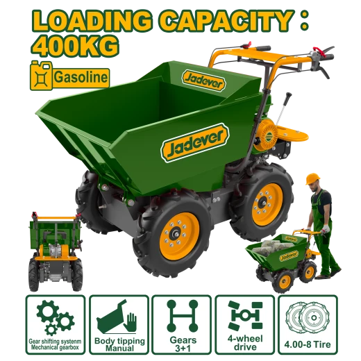 Jadever Gasoline Mini Wheelbarrow 6.5HP 400kg Capacity Manual Dump Heavy Duty Jadever Gasoline Mini Wheelbarrow 6.5HP 400kg Capacity Manual Dump Heavy Duty