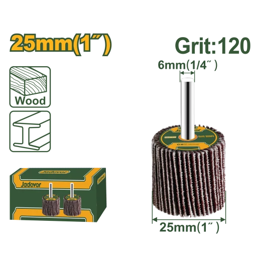 Jadever Flap Wheel 25mm x 25mm x 6mm Grit 120# for Metal & Wood Polishing Jadever Flap Wheel 25mm x 25mm x 6mm Grit 120# for Metal & Wood Polishing
