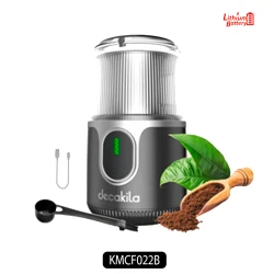 مطحنة قهوة لاسلكية موديل KMCF022B ,سعة 40 جرام، شفرة من الستانلس ستيل 90 واط، بطارية قابلة لإعادة الشحن 2000 مللي أمبير مع شاحن USB ومعلقة فرشاة 2 في 1 من ديكاكيلا