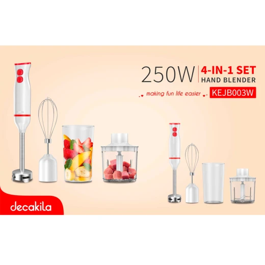 خلاط يدوي 4 في 1 موديل KEJB003W ,بقدرة 250 واط، سرعتان، يشمل وعاء 350 مل، مضرب، وذراع خلط من الستانلس ستيل, مجموعة تحضير طعام مدمجة من ديكاكيلا - ديكاكيلا - Image 2