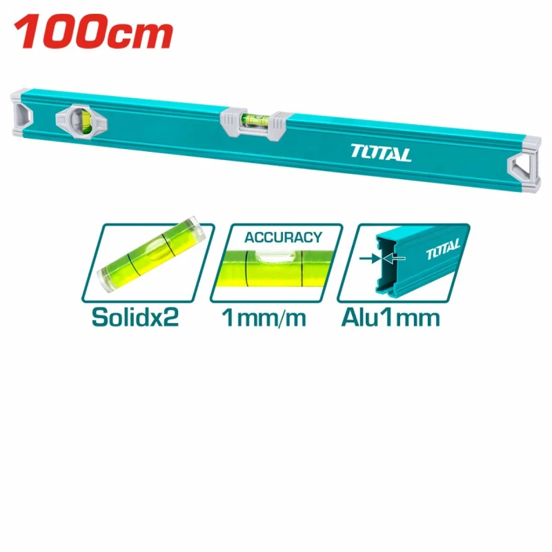 TOTAL Spirit Level 100cm with 2 Vials, 1mm Aluminum Frame, Model TMT210036 - Total