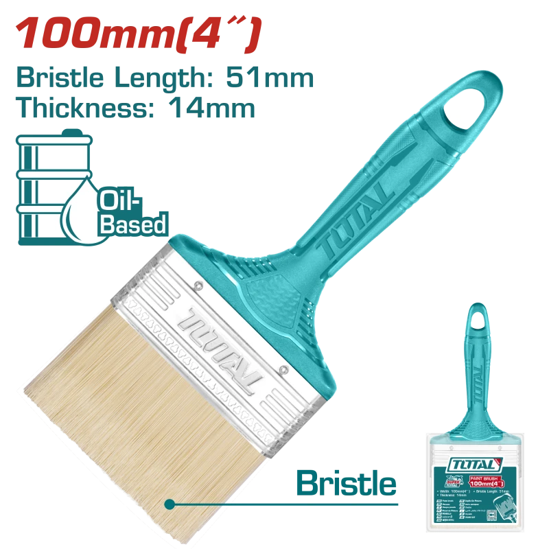 TOTAL Paint Brush 100mm | 4" – For Oil-Based Paint, Plastic Handle (THT845046) - Total