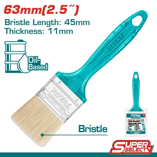 TOTAL Paint Brush with Plastic Handle 63mm (2.5") – Durable Paintbrush for Smooth Painting and Finishing - Total