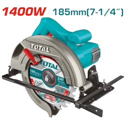 TOTAL 1400W Circular Saw 185mm, Powerful Electric Handheld Saw with Adjustable Depth & Bevel Cutting, Includes Extra Carbon Brushes & 185mm Blade, Precision Wood & Metal Cutting Tool