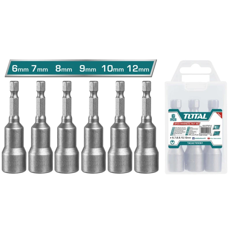 TOTAL 6-Piece Magnetic Nut Setter Set (6mm–12mm) – Durable Magnetic Nut Drivers for Automotive and Mechanical Use - Total