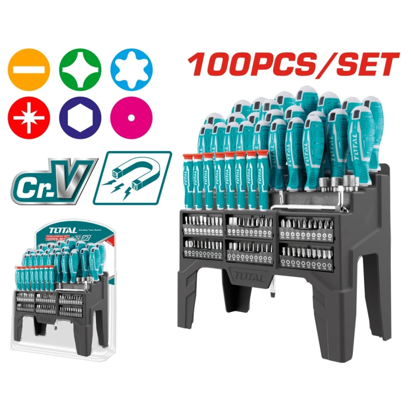 Total 100-Piece Screwdriver Set versatile toolkit for all screwdriving tasks with durable precision tips - Total