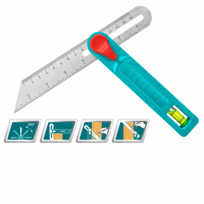 TOTAL Angle Square Sliding T-Bevel Gauge 150mm / 7" (TAHS181511), Stainless Steel Blade, Accurate Inside & Outside Angle Measurement, Lightweight & Portable - Total