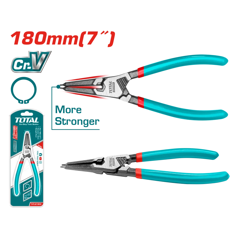 TOTAL 7" Internal Circlip Pliers - Straight Head Cr-V Steel for Precise Circlip Removal - Total