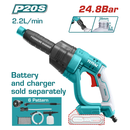 TOTAL Cordless Pressure Washer 20V | 24.8Bar Battery & charger sold separately (TPWLI2008) TOTAL Cordless Pressure Washer 20V | 24.8Bar Battery & charger sold separately (TPWLI2008)