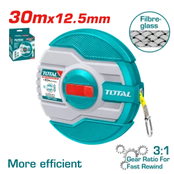 TOTAL Fiberglass Measuring Tape 30m x 13mm (TMTF13306), Dual Metric & Imperial Scale, Durable Lightweight Design for Professional Use