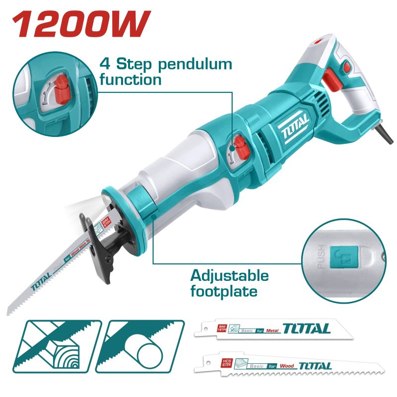 TOTAL Reciprocating Saw Variable Speed Control 1200W (TS1001201) - Total