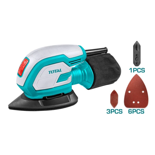 Total 65W Palm Sander TMS6505, Compact 125 mm Disc, Ergonomic & Lightweight, Dust-Collection Bag Included, Ideal for Wood, Metal, Paint Prep Total 65W Palm Sander TMS6505, Compact 125 mm Disc, Ergonomic & Lightweight, Dust-Collection Bag Included, Ideal for Wood, Metal, Paint Prep
