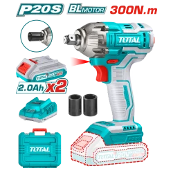 Total 20V Brushless Lithium-Ion Impact Wrench TIWLI2038, 300Nm Torque, Variable Speed, LED Work Light, Includes 2 Batteries & Charger