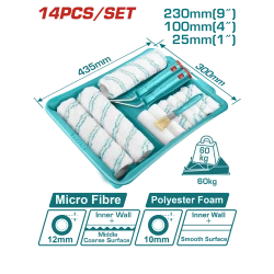 TOTAL 14-in-1 Cylinder Paint Roller Set for inner walls complete kit durable and easy to use for smooth finish