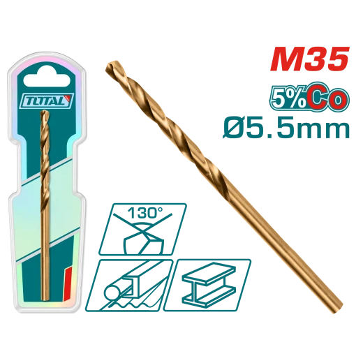 TOTAL M35 HSS-CO Cobalt Drill Bit – 5.5mm High-Speed Steel (TAC11205501) TOTAL M35 HSS-CO Cobalt Drill Bit – 5.5mm High-Speed Steel (TAC11205501)
